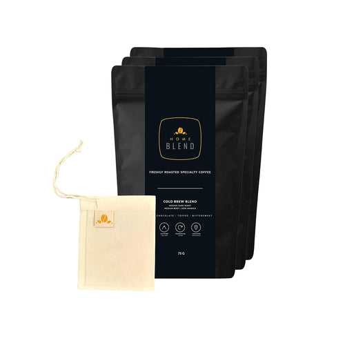Cold Brew Blend + Free Reusable Brew Bag Combo - Pack of 3 x 75g - Makes 15 Cups