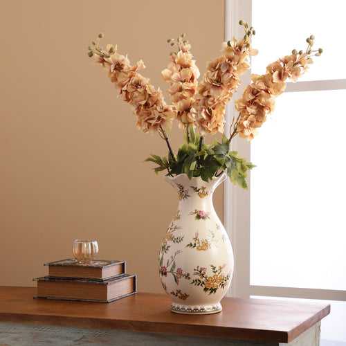 Peach Delphinium Leafy Faux Flower Stick  (Single)