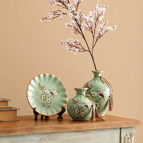 Floral Decorative Vase Set Oval (Olive)