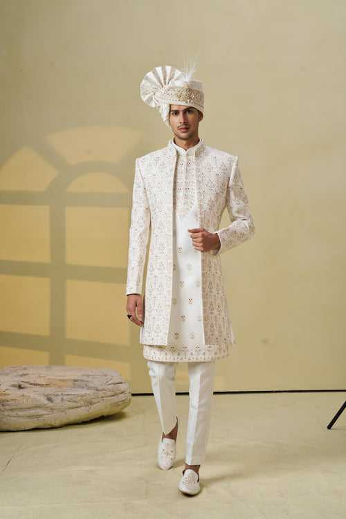 Ivory Jacket With Mughal Tesallation And Embroidery Work
