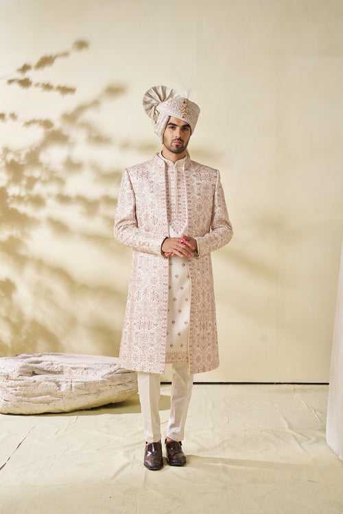 Rose Gold Indowestern Set With Embroidered Motifs