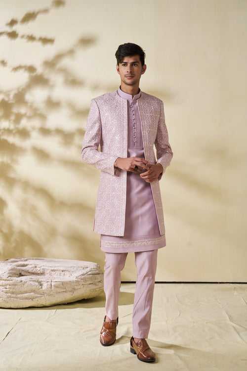 Lilac Jacket Set With Mughal Tesallation And Sequin Work