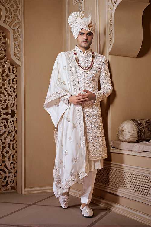 Ivory Hand Embroidered Sherwani Set