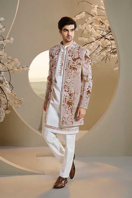 Light Brown Jacket with Ivory Kurta Set