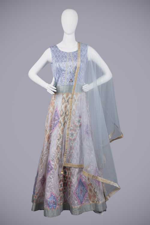 Stunning Lavender Printed Silk Gown