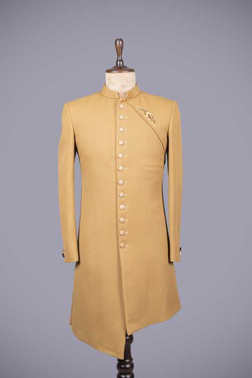 Awesome Gold Jute Silk Indo-Western Dress for Men