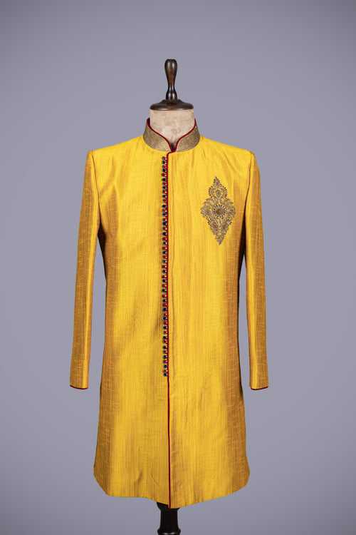 Mustard Raw Silk Indo-Western Dress