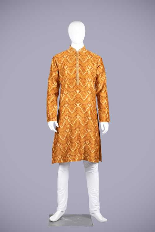 Burnt Orange Tussar Silk Kurta Set for Men