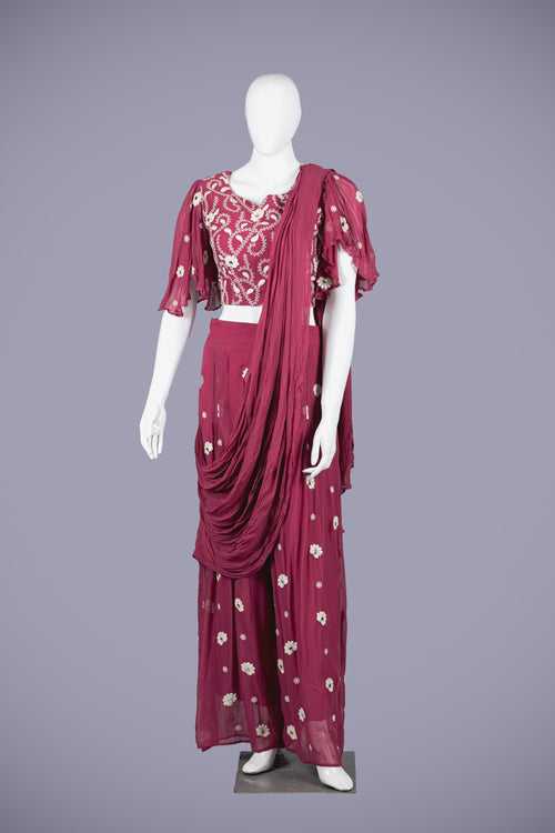 Maroon Palazzo Pants with Delicate Pearl and Sequence Work