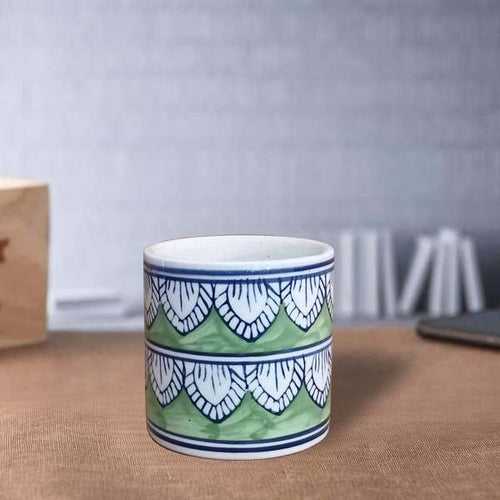 3.5 inch (8 cm) Leaf Design Cylindrical Ceramic Pot