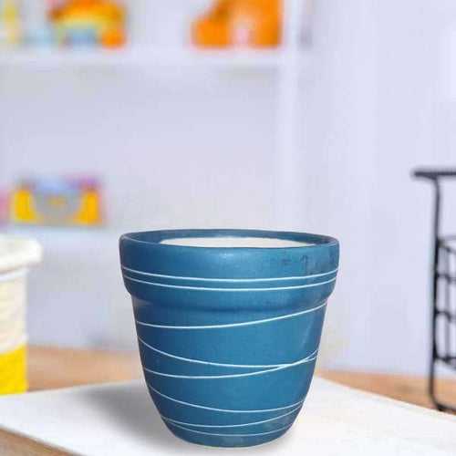 4.5 inch (11 cm) Thread Design Round Ceramic Pot with Rim
