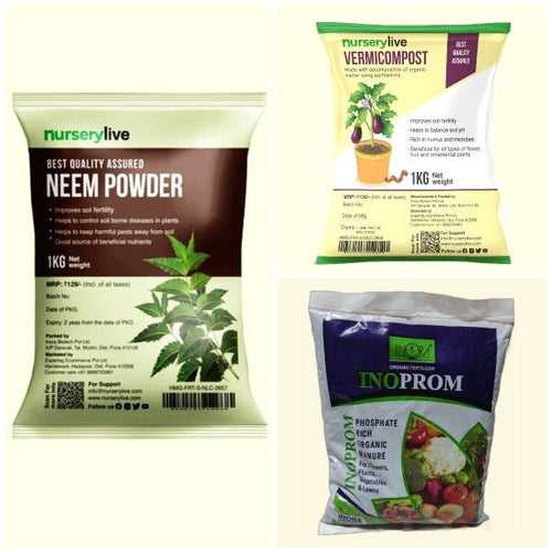 Combo of Top Plant Fertilizers (2 Vermicompost, Neem Powder and INOPROM)