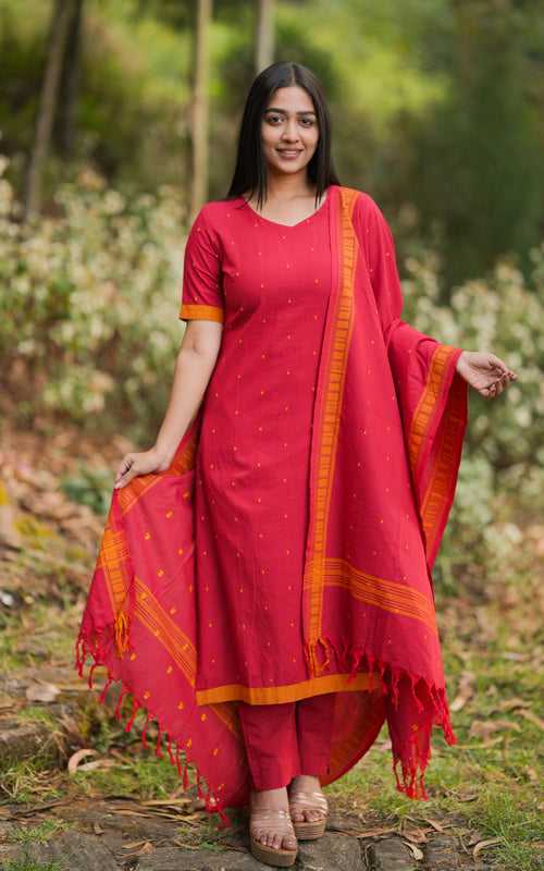 Meedha Maroon (Kurti+Pant+Dupatta)