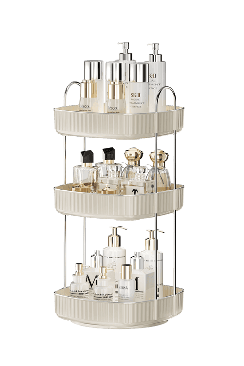 Three Tier Square Rotating Makeup Organiser - Cream