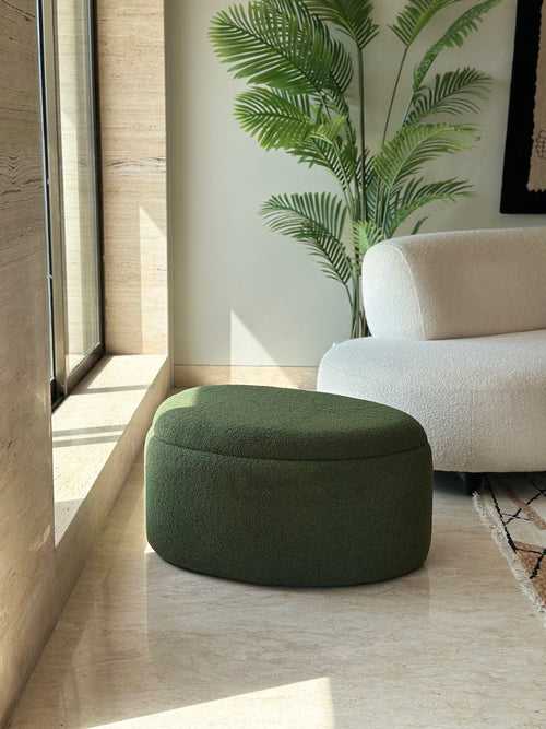 Pebble Boucle Pouffe with Storage Emerald Green - Large