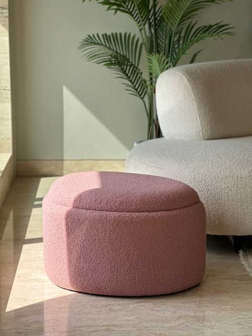 Pebble Boucle Pouffe with Storage Blush Pink - Medium