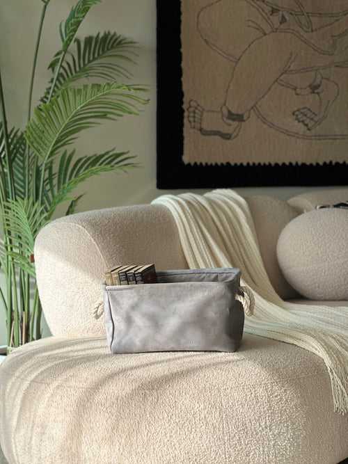 Willow Velvet Basket - Light Grey