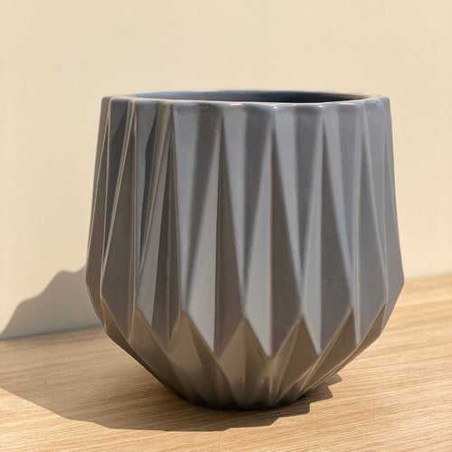 Ridged Ceramic Pot In Grey - Large