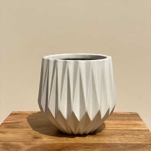 Ridged Ceramic Pot In White - Large