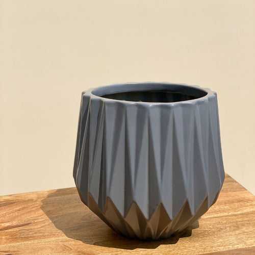 Ridged Ceramic Pot In Grey - Small