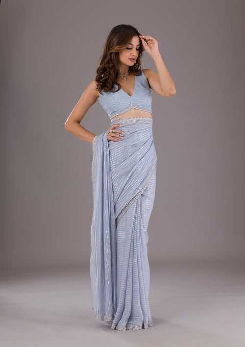 Grey Stonework Georgette Saree