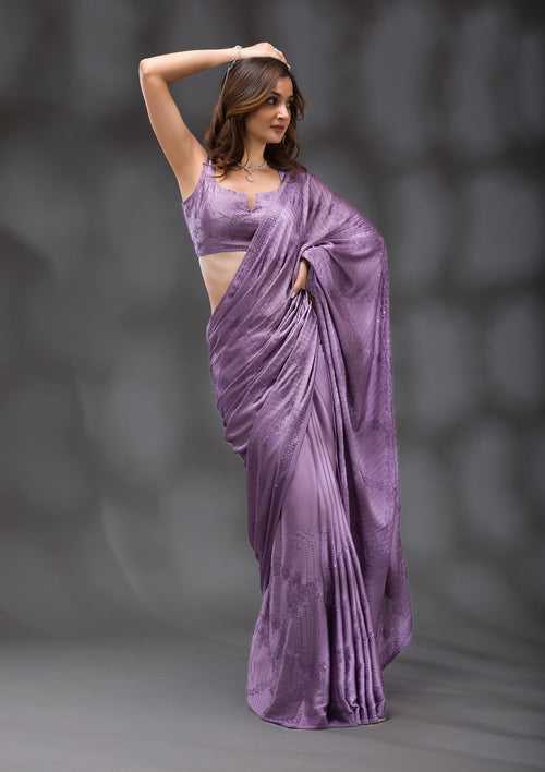 Mauve Swarovski Crepe Saree