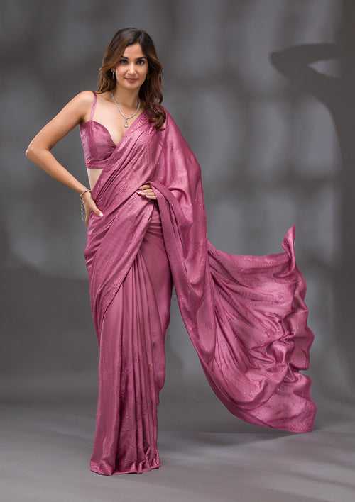 Onion Pink Swarovski Crepe Saree