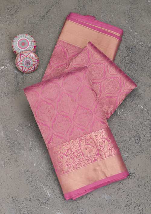 Onion Pink Zariwork Pure Silk Saree