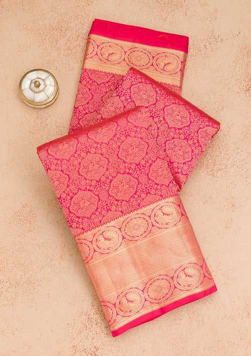 Rani Pink Zariwork Pure Silk Saree