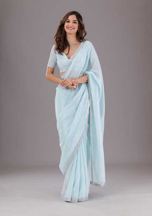 Sky Blue Stonework Georgette Saree