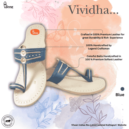 Blue Color  Pure Leather Ladies Kolhapuri by Vhaan