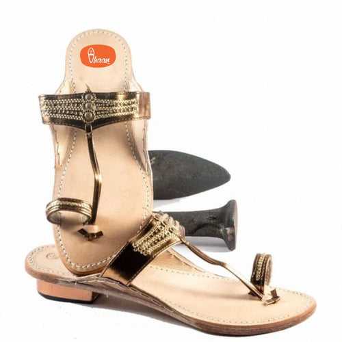 Angthapatti Box Heel Classic Kolhapuri Chappal For Women Color Gold