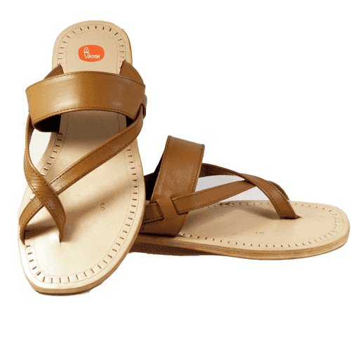 Double Wadi Gandhi Design Soft Leather Cream Color  Kolhapuri Chappal for men