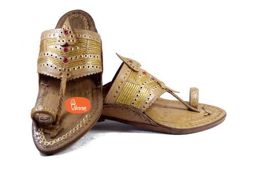 3 Tali Broad Belt Senapati Kapashi Kolhapuri Chappal For Men (Made In Special Jari Weavs)