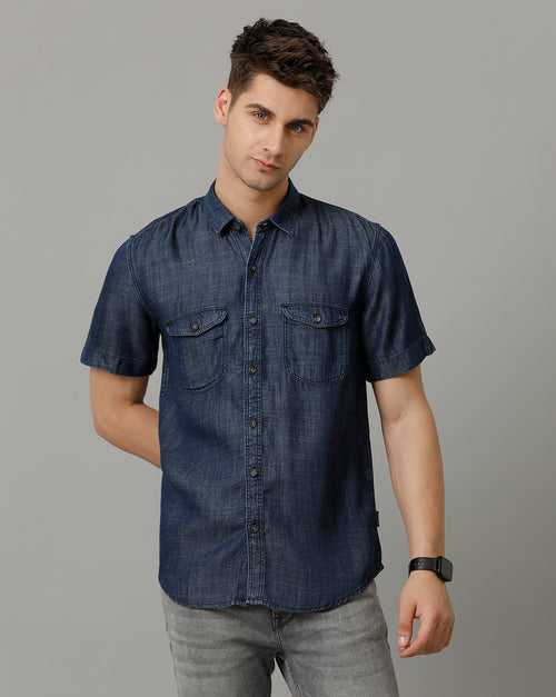 Voi Jeans Mens Mid Blue Rugular Fit Shirt