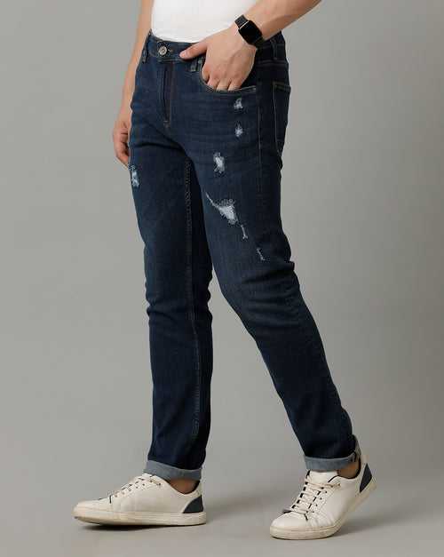 Voi Mens Mid Indigo Track Skinny Cotton Poly Jeans