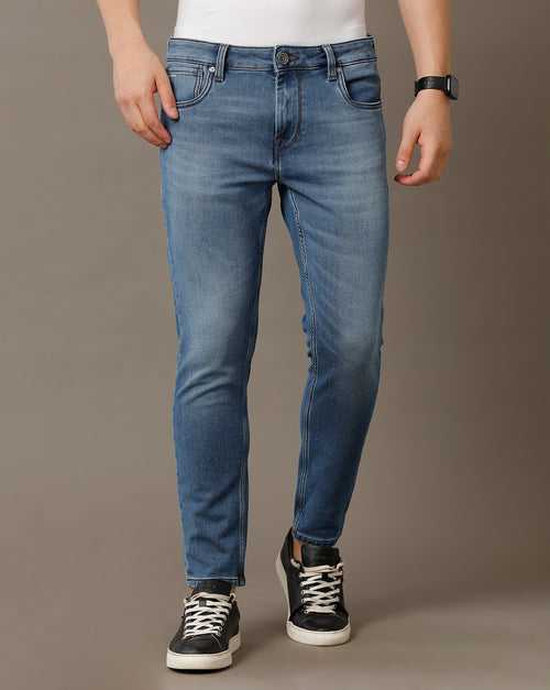 Voi Jeans Mens Indigo Track Skinny Cropped Cotton Poly Jeans