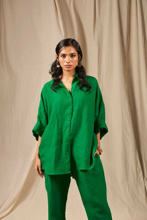 Panna Linen Oversized Flared Shirt Set