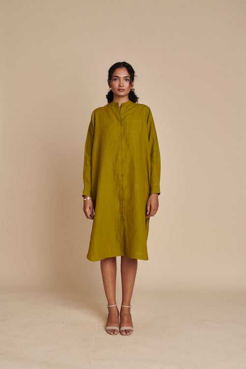 Mehendi Linen Shirt Dress