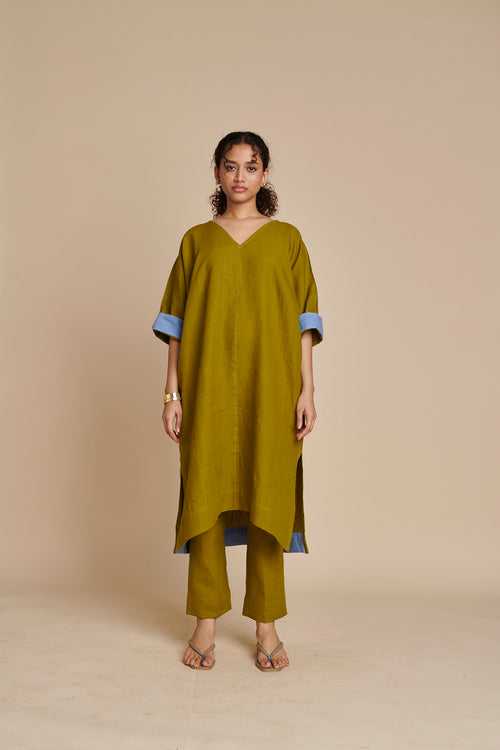 Mehendi Linen Dolman Kurta Set