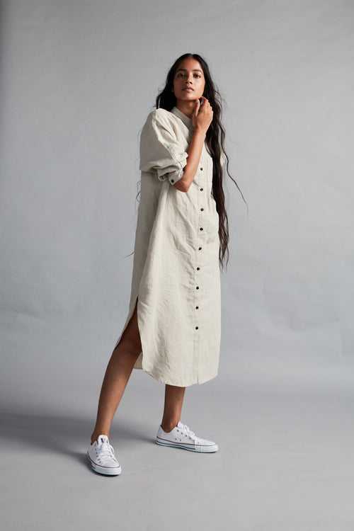 Undyed Linen Shirt Dress