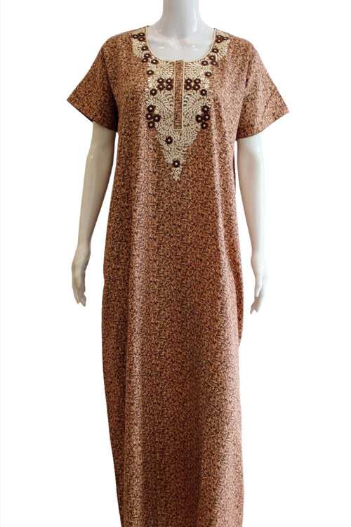 Cotton Maxi NIght Dress with Pocket and Yoke Thread Works | Large
