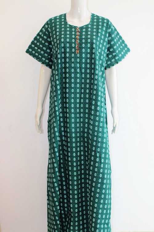 Pure Cotton Maxi Night Dress with Pocket  | XXL