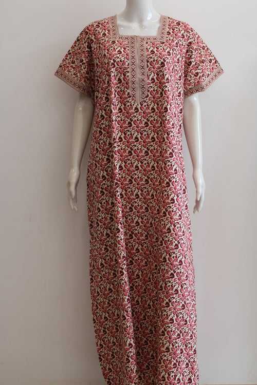 Pure Cotton Maxi Night Dress with Pocket | XL