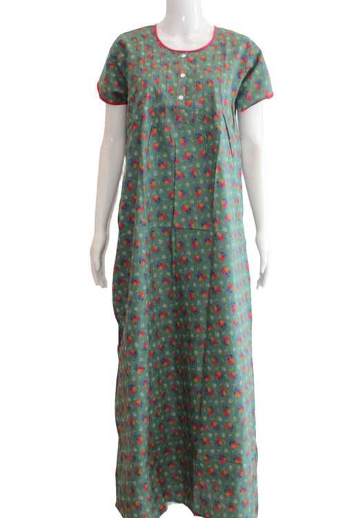 Cotton Printed Maxi night dress with pocket | Medium