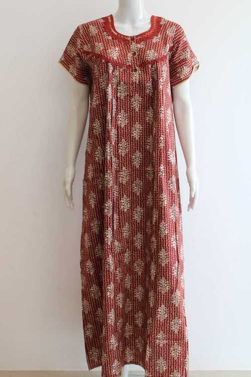 Pure Cotton Printed Maxi night dress with Pocket | Large
