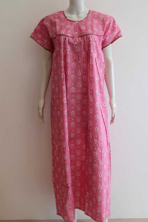 Cotton Printed Maxi night dress with pocket | Large