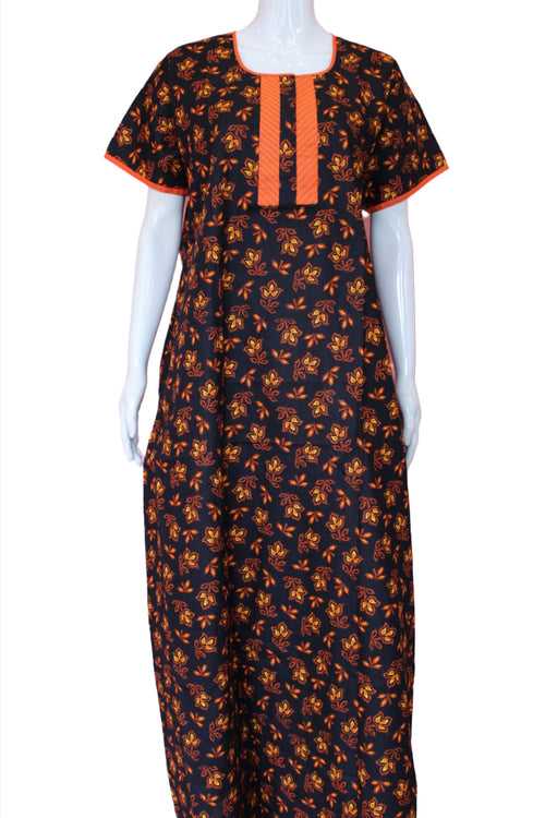 Cotton Slub Printed Maxi Nighty with Pocket | XL