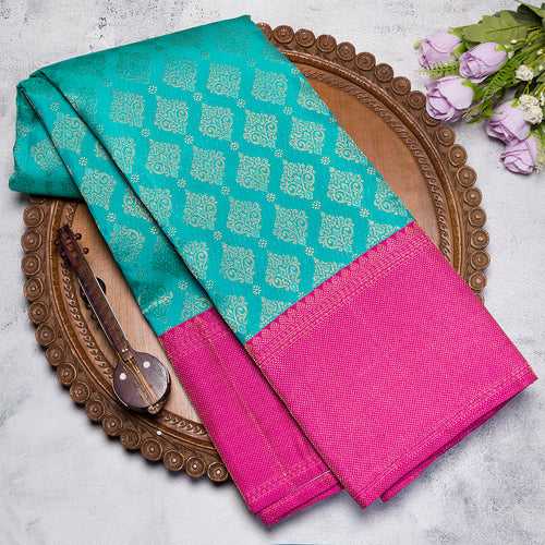 Dark Cyan Kanjivaram Silk Saree