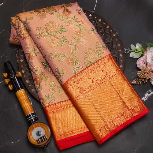 Golden peach pure kanjeevaram tissue silk saree